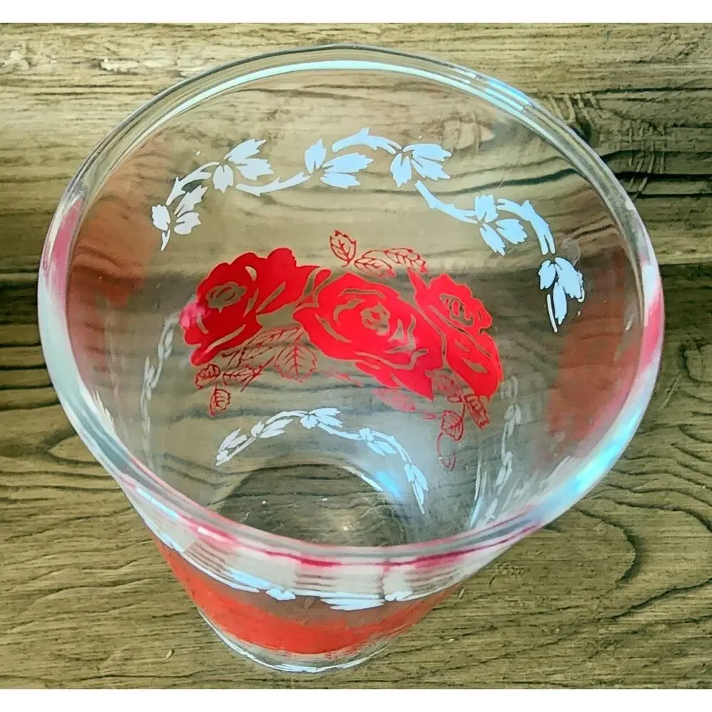 Vintage Red Rose 8 oz Drinking Glass 4 3/4